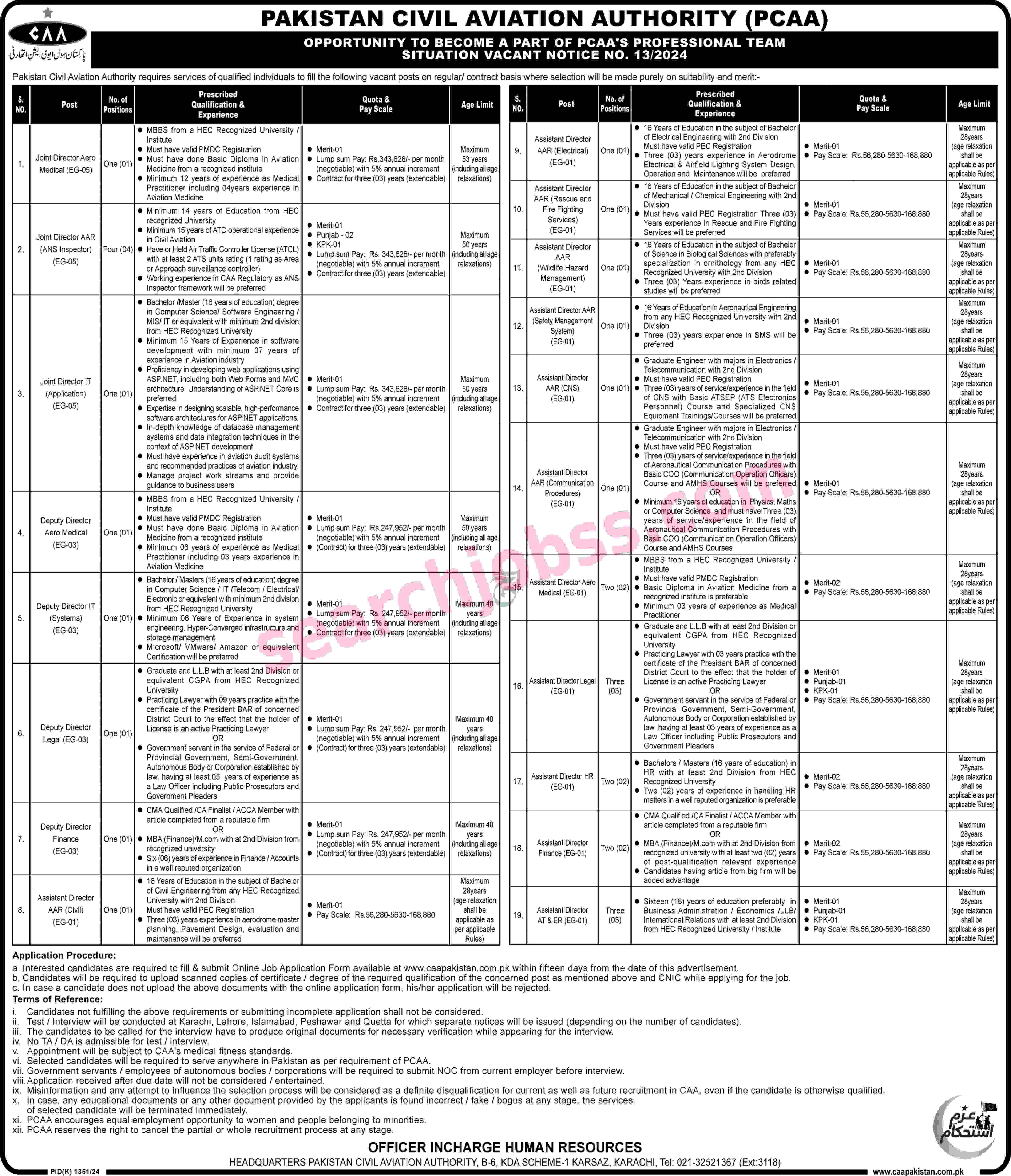 Pakistan Civil Aviation Authorty PCAA Jobs 2024