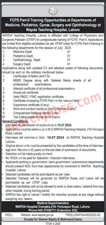 Latest Wapda Teaching Hospital Jobs in Lahore July 2024 Advertisement