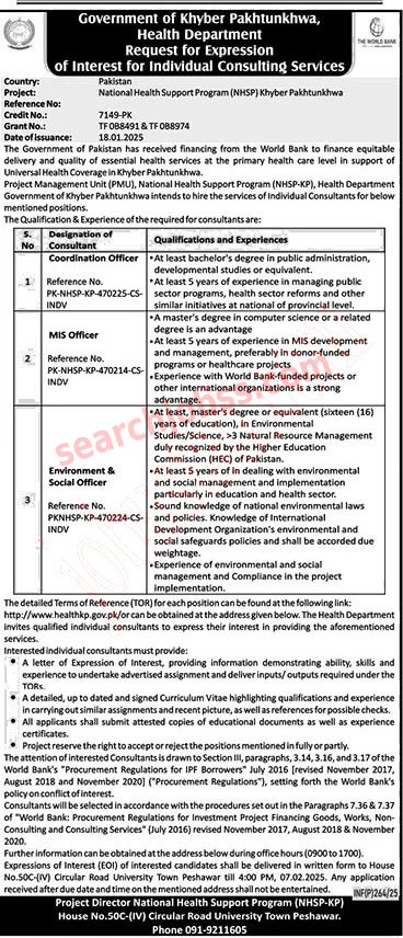 Health Department Jobs in KPK January 2025