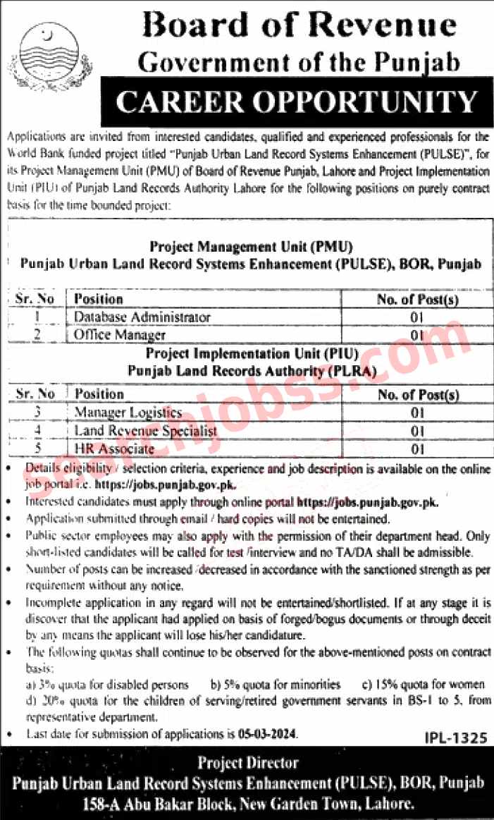 Board of Revenue Jobs in Punjab Feb 2024 Online Apply