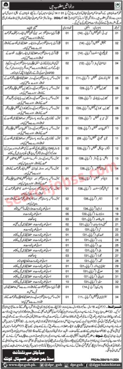 Health Department Balochistan Hospital Jobs 2024