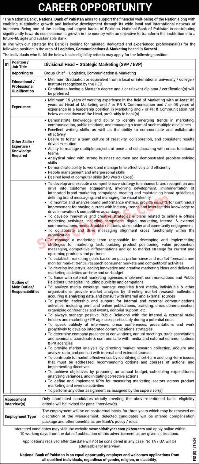 Latest NBP Jobs in Karachi December 2024