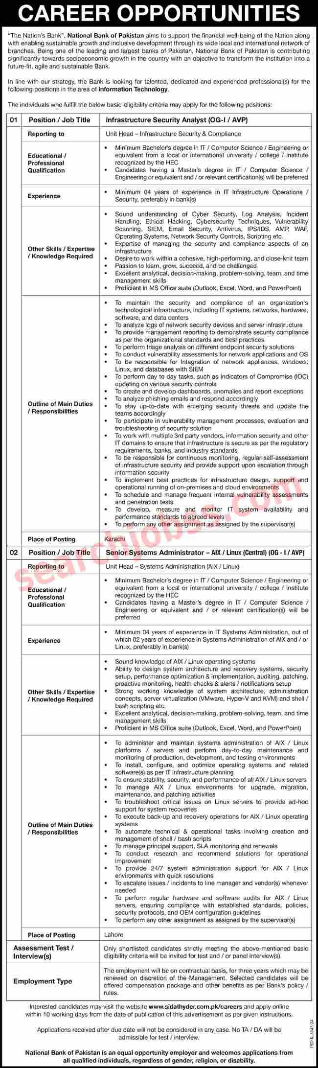 National Bank Of Pakistan NBP Lahore Jobs 2025