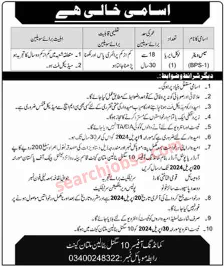 Pak Army Civilian 10 Signal Battalion Jobs 2024 Advertisement