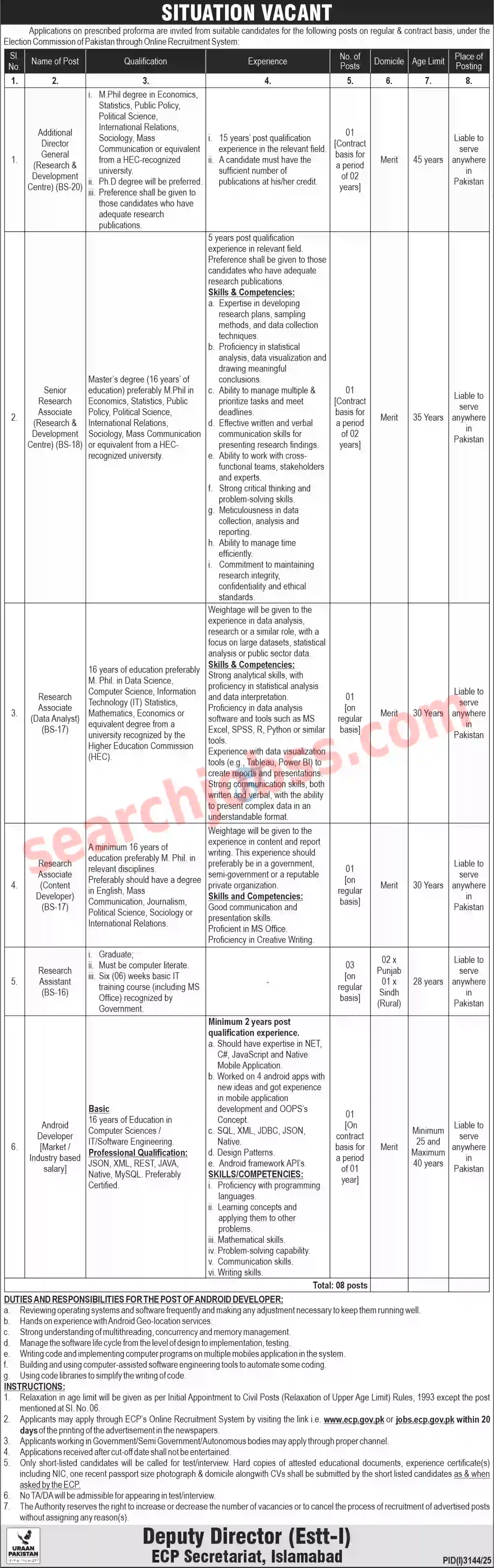 Election Commission of Pakistan ECP Jobs 2025 - Apply Online