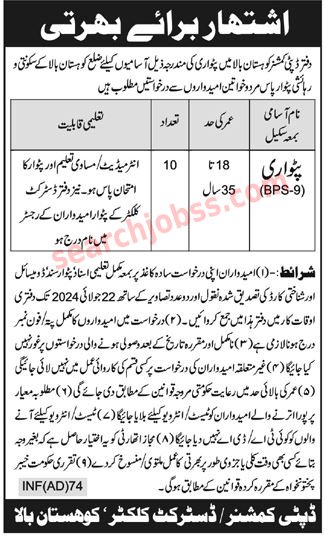 Latest DC Deputy Commissioner Office Haveli Kohistan Jobs July 2024