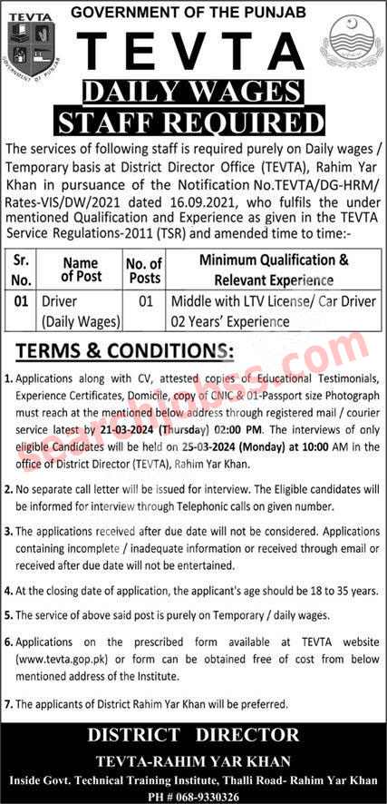 TEVTA Punjab Jobs March 2024 Advertisement