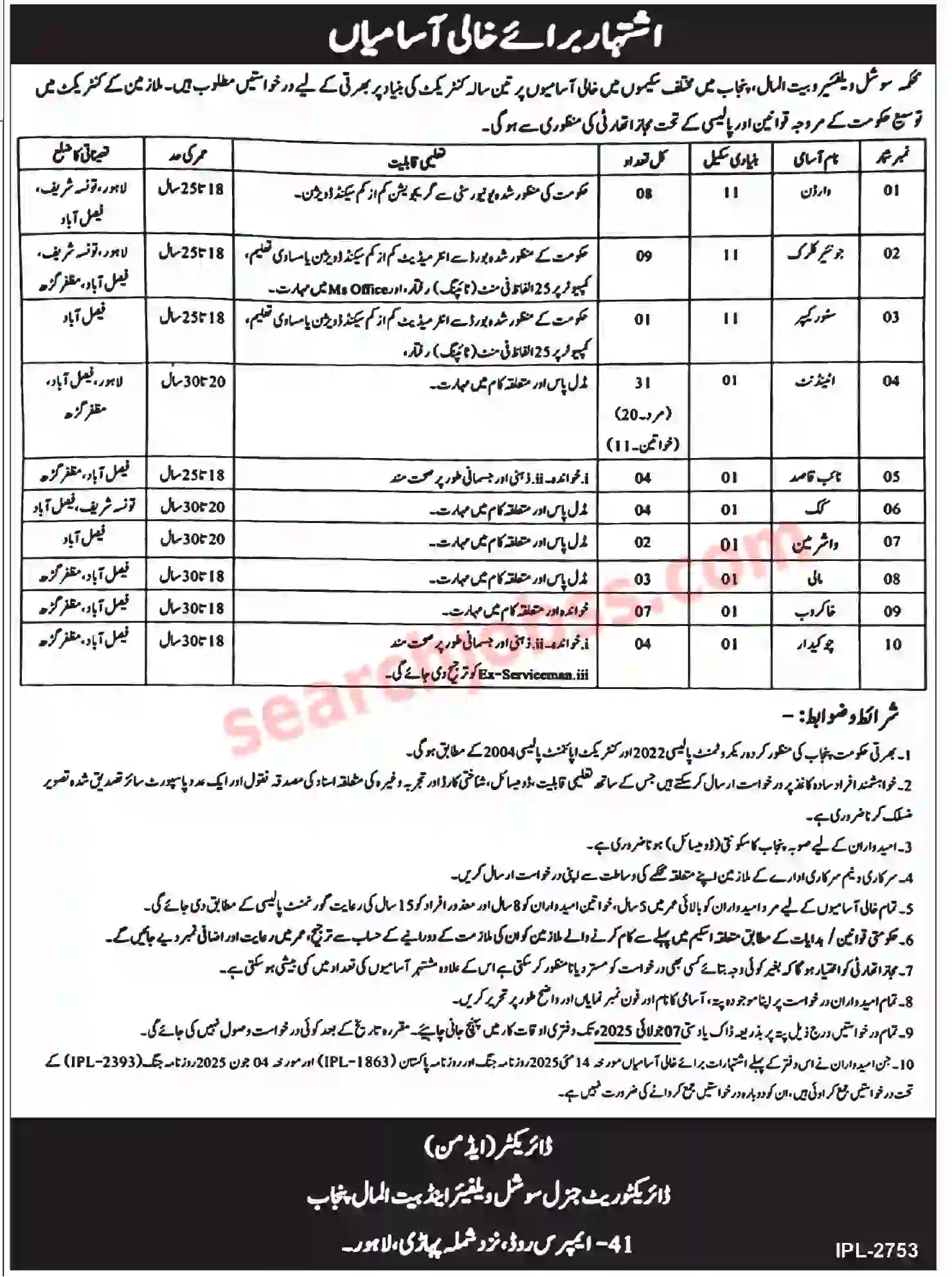 Social Welfare and Bait Ul Mal Jobs June 2025