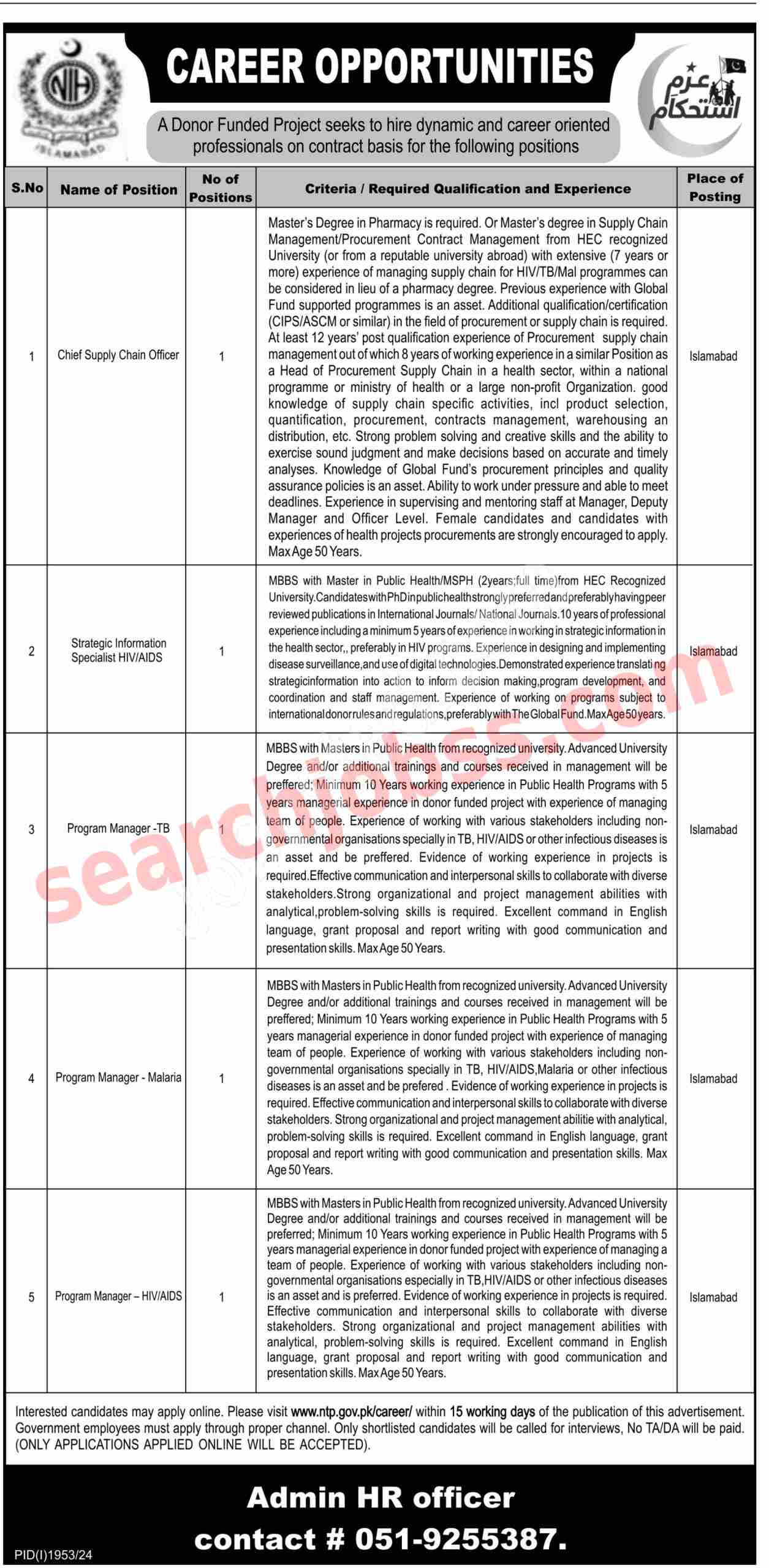 Latest National TB Control Program Jobs in Islamabad September 2024 Advertisement