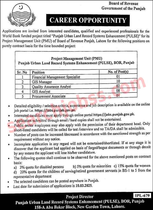 Board of Revenue Jobs in Punjab February 2025