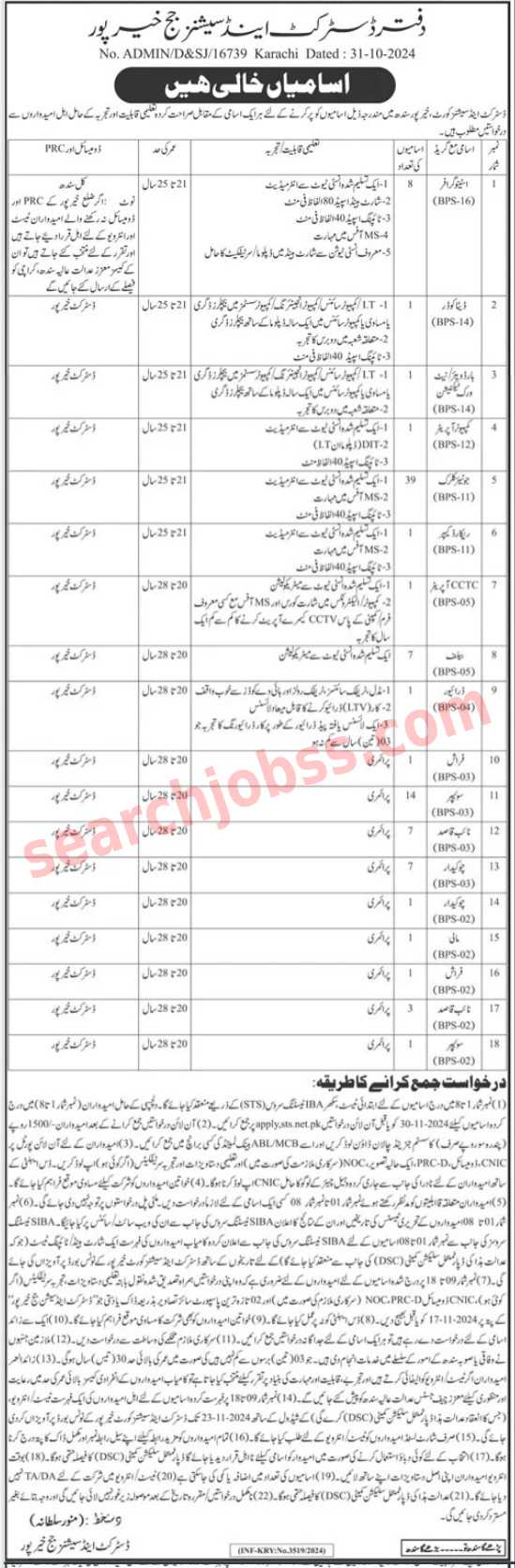 District and Session Court Khairpur Jobs 2024