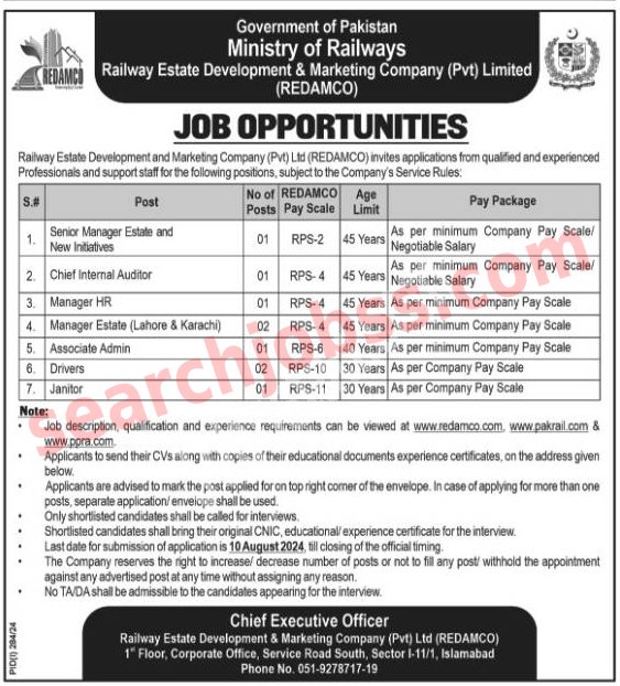 Today Ministry of Railways Jobs in Islamabad July 2024 Advertisement