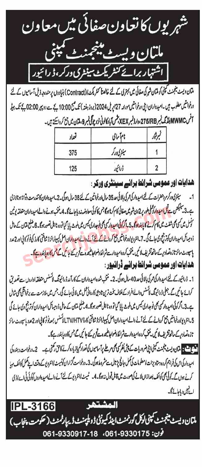 Latest Multan Waste Management Company Jobs April 2024 Advertisement