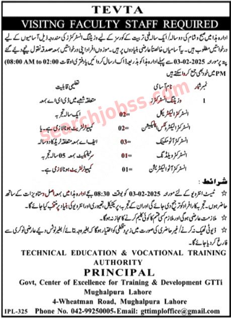 TEVTA Jobs in Lahore January 2025