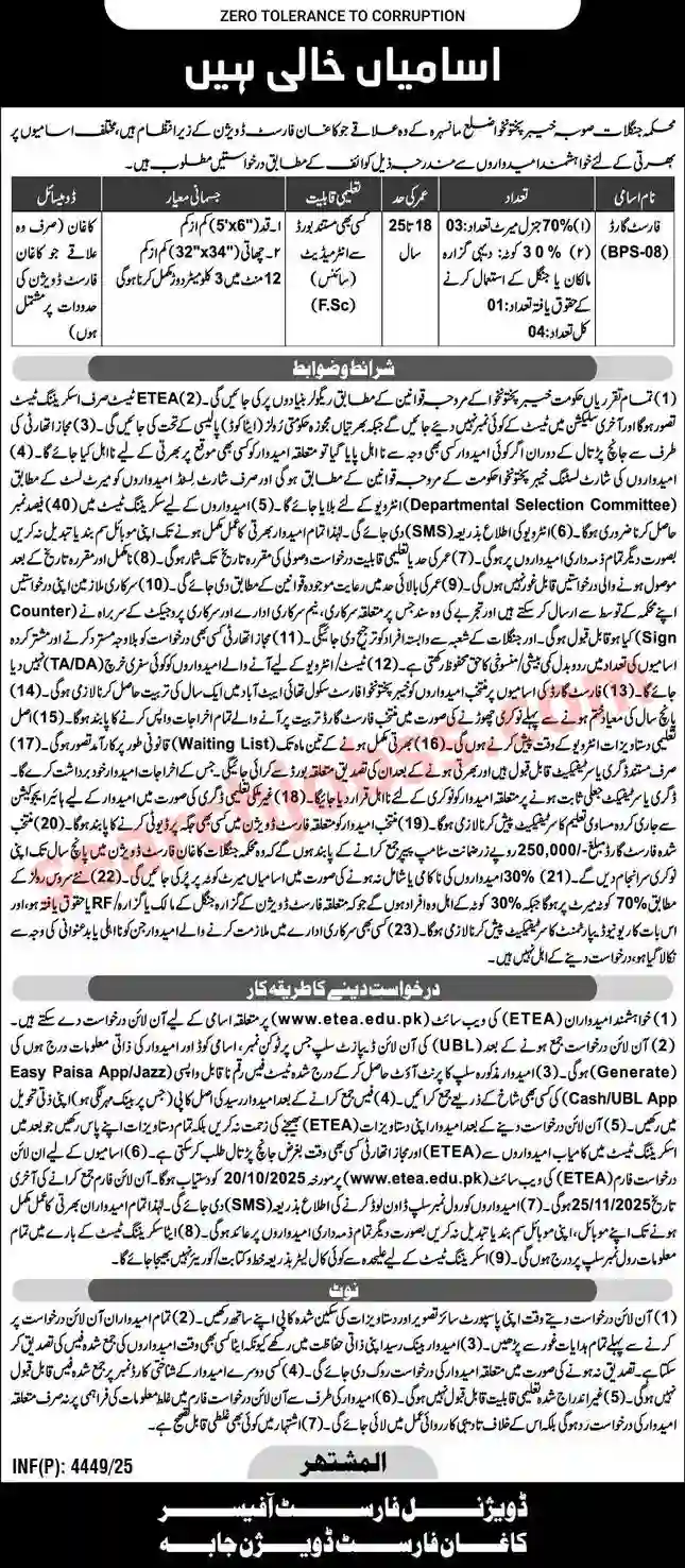 Forest Department Mansehra Jobs 2025 Apply Online