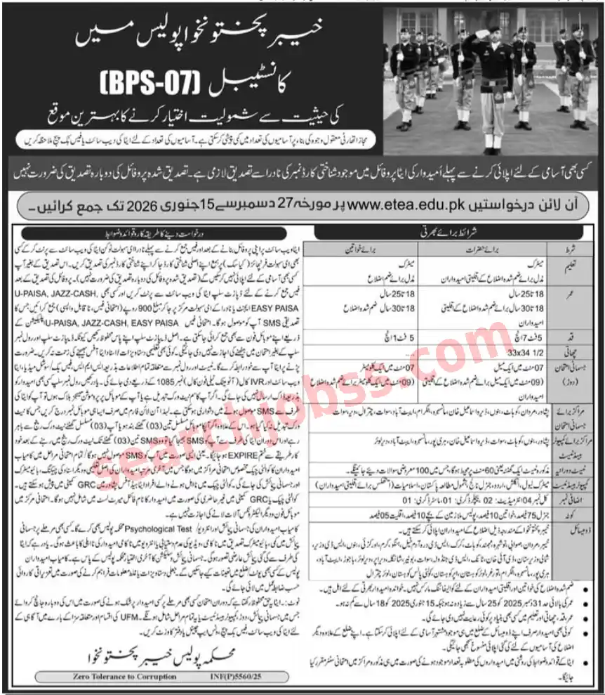 Police Department Jobs Peshawar 2025 - Constable Posts