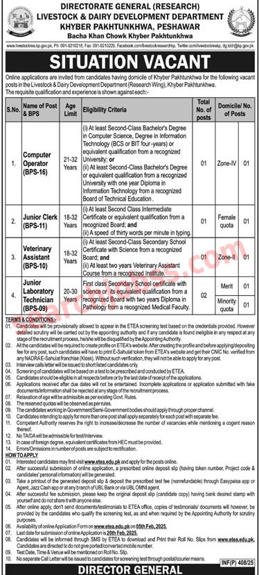 Livestock and Dairy Development Department Jobs 2025