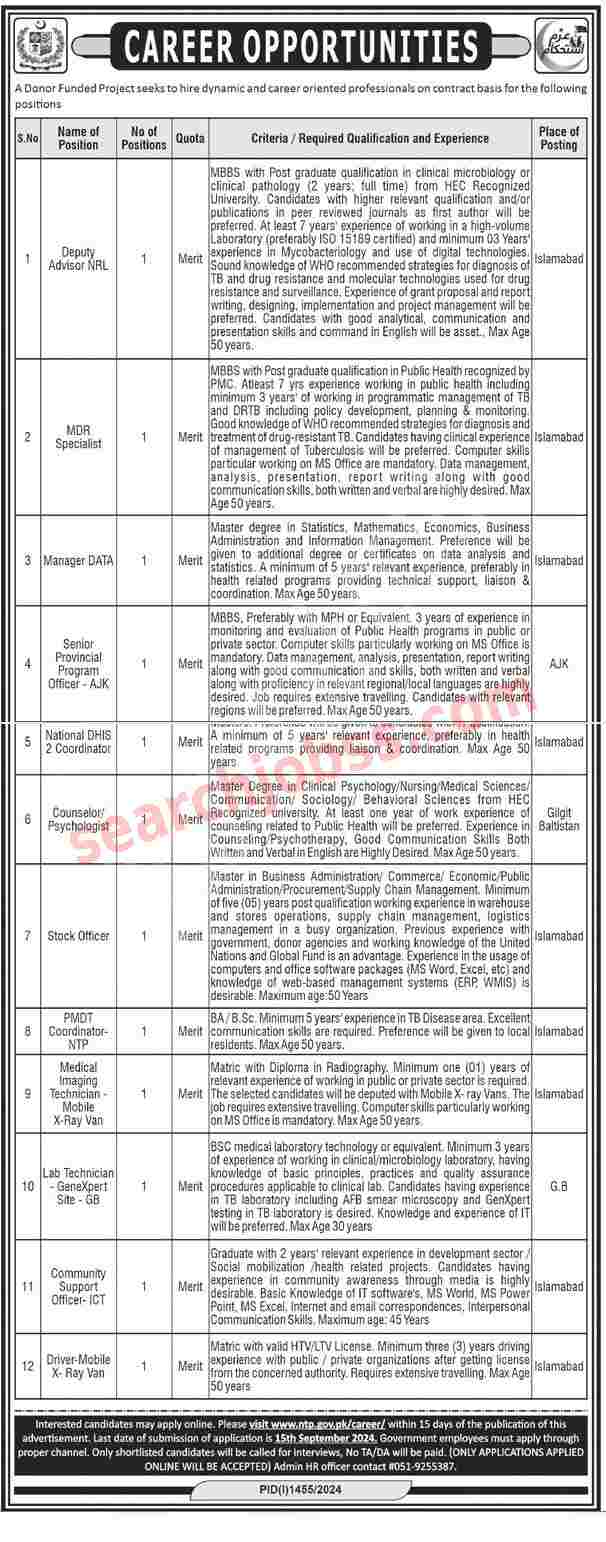 Latest National TB Control Program Jobs in Islamabad September 2024