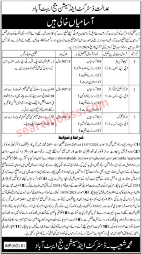 Latest District and Session Judge July Jobs Abbottabad 2024