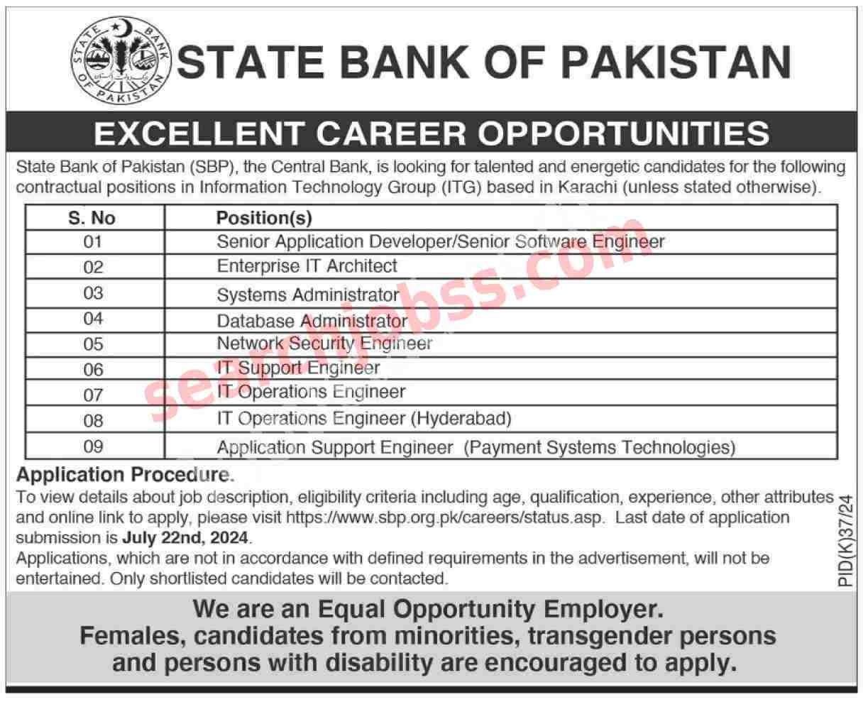 Latest State Bank of Pakistan Jobs in Karachi July 2024 - SBP Jobs