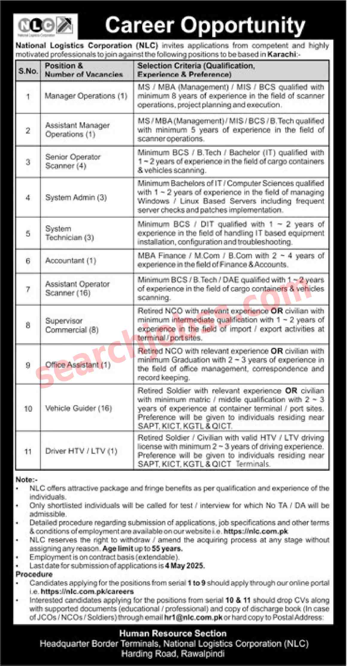 National Logistic Cell NLC Jobs in Pakistan April 2025