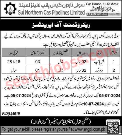 SNGPL Apprenticeship 2024 - Sui Northern Gas Jobs