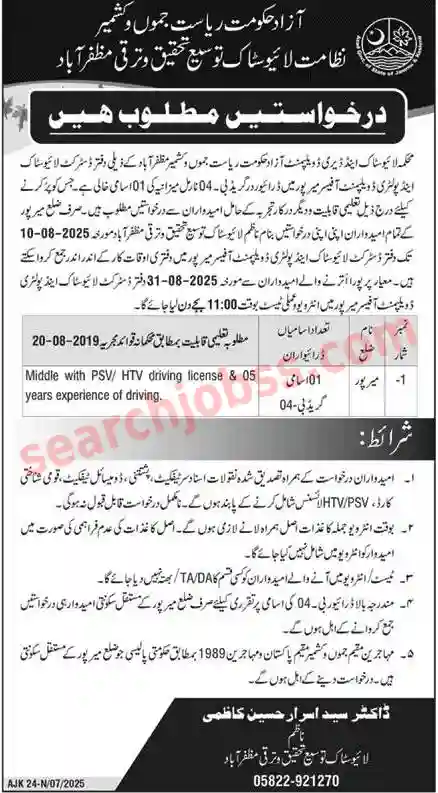 Livestock and Dairy Development Department Jobs 2025