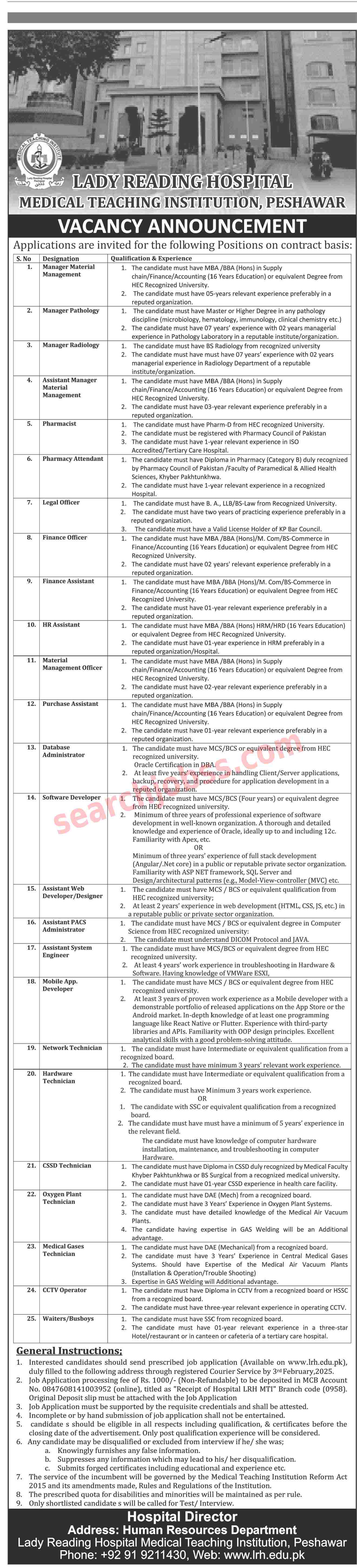 Lady Reading Hospital Jobs In Peshawar January 2025