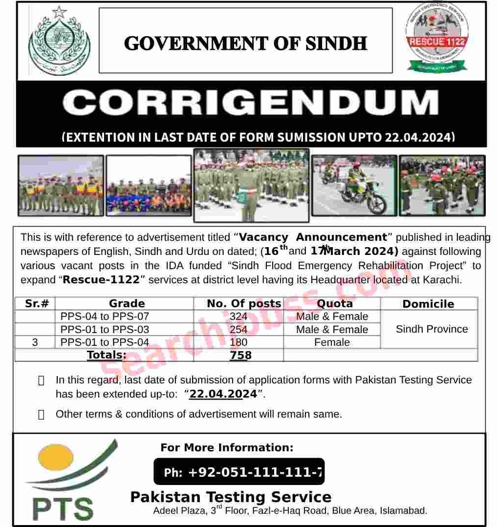Rescue 1122 Jobs in Sindh 2024 Advertisement Apply Online