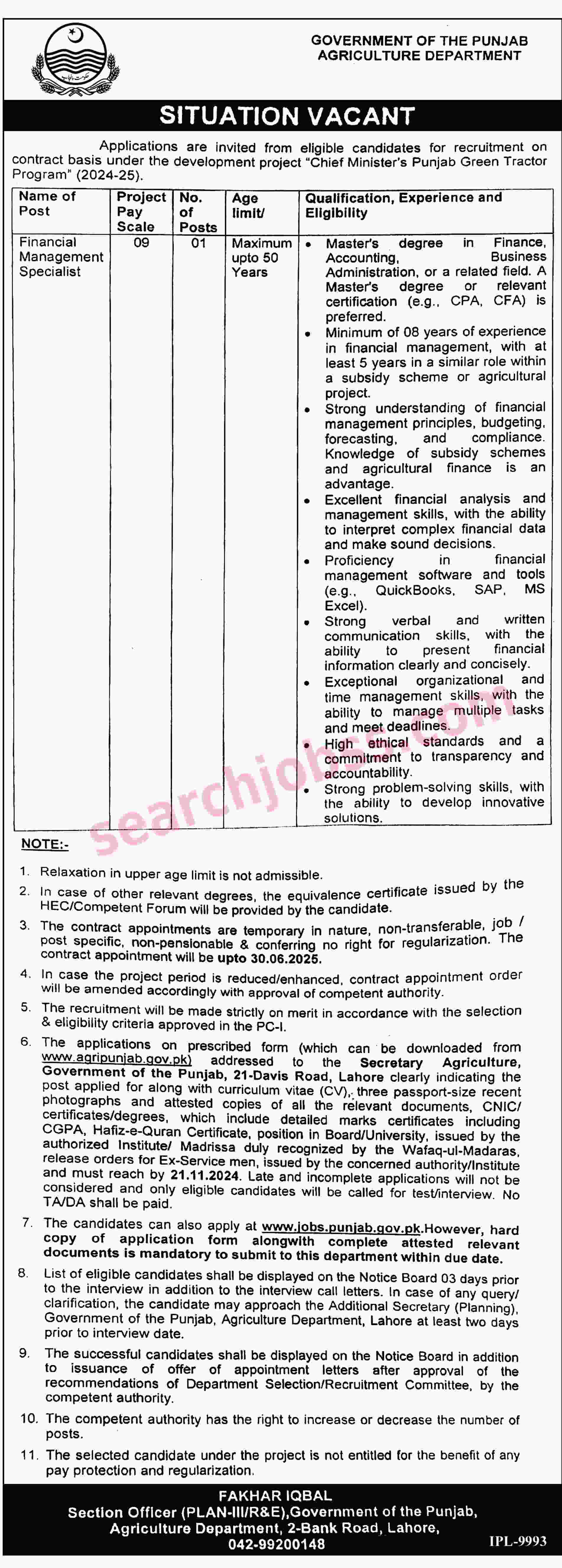 Agriculture Department Jobs in Punjab 2024