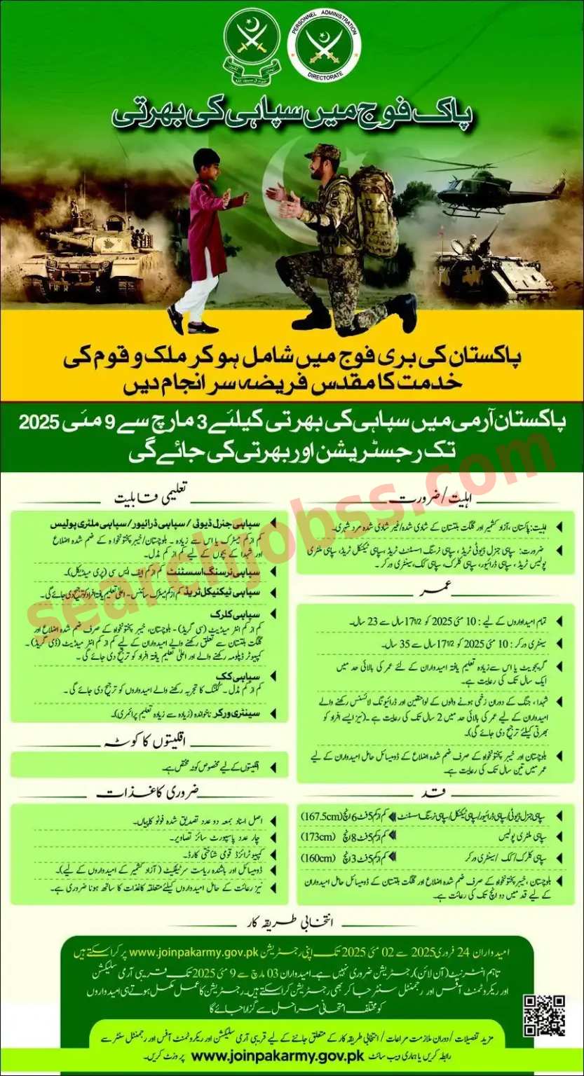 Latest Pak Army Sipahi Jobs 2025