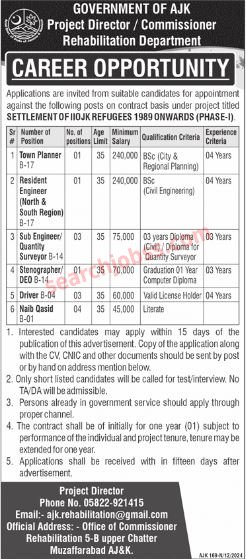 Commissioner Rehabilitation Department AJK Jobs 2024