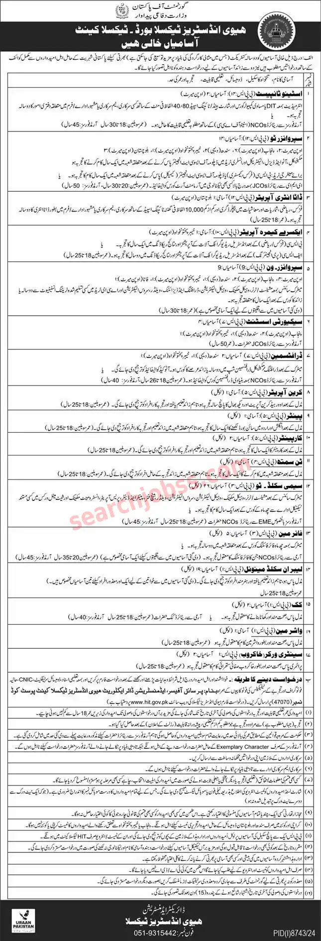 Heavy Industries Taxila Board HIT Jobs June 2025