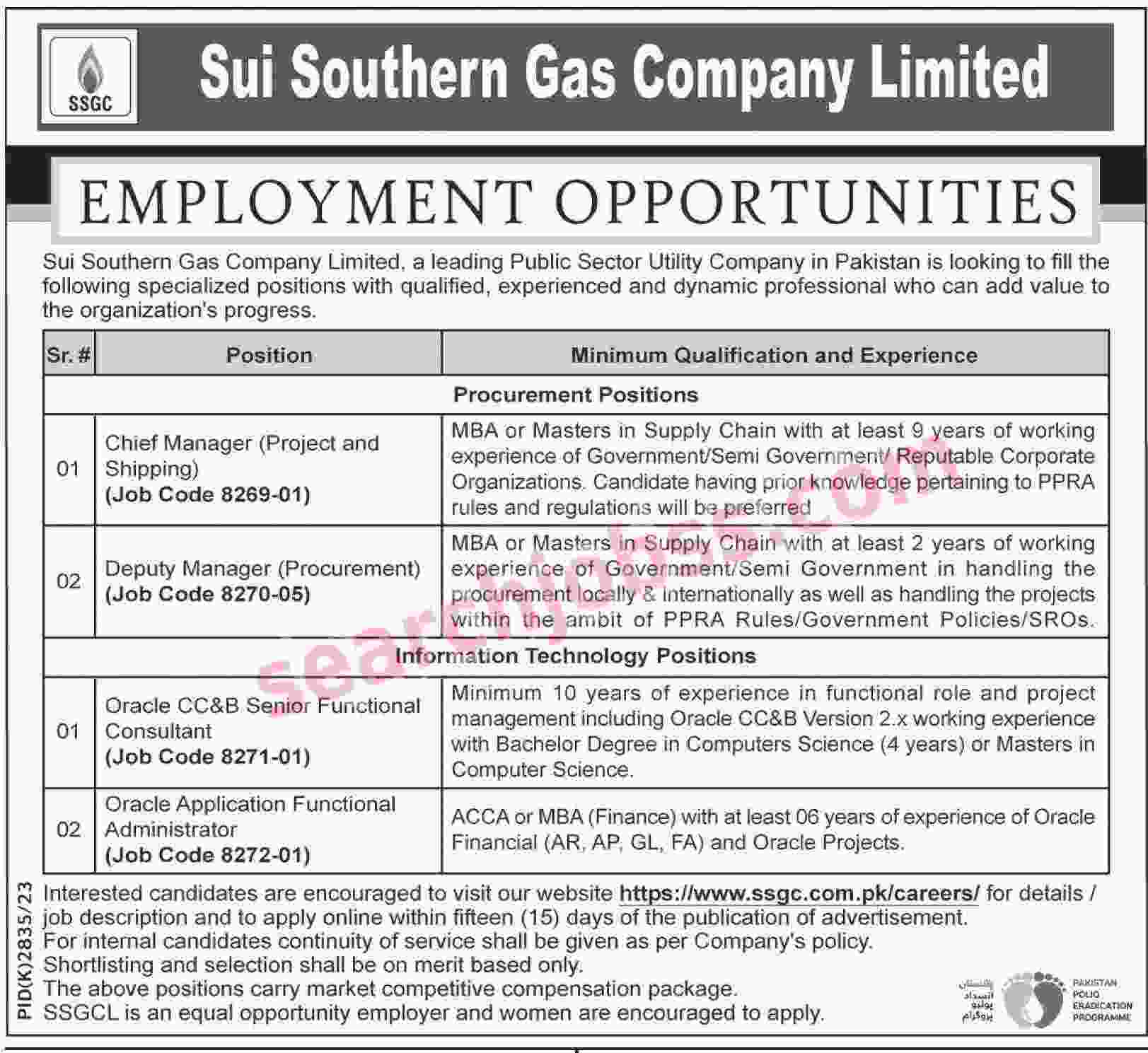 SSGC Jobs April 2024 - Sui Southern Gas Company Jobs