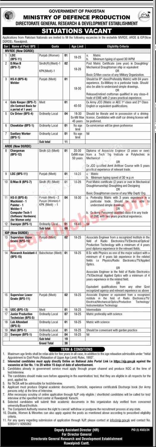 Ministry of Defence Production Jobs 2025