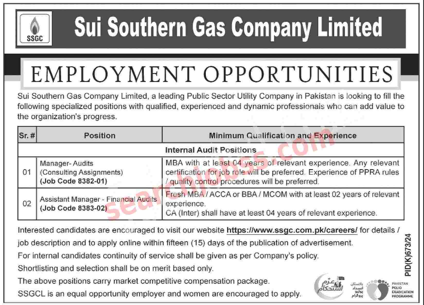 Sui Southern Gas Company Limited SSGC Jobs September 2024