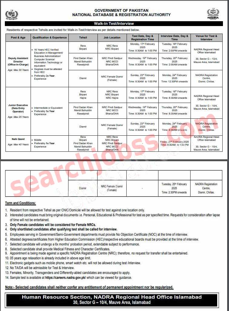 Latest NADRA Jobs in Pakistan 2025