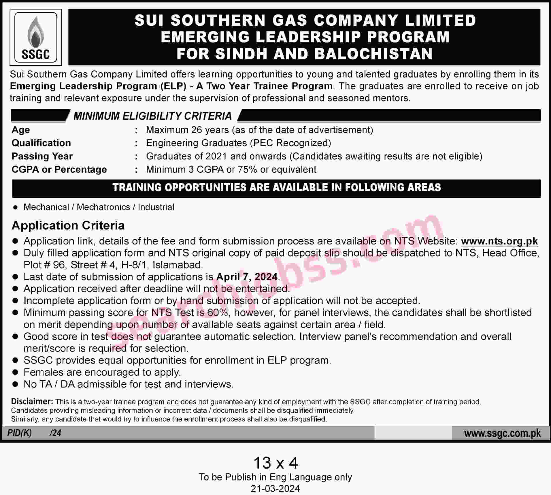 Latest Sui Southern Gas Company SSGC April Jobs 2024