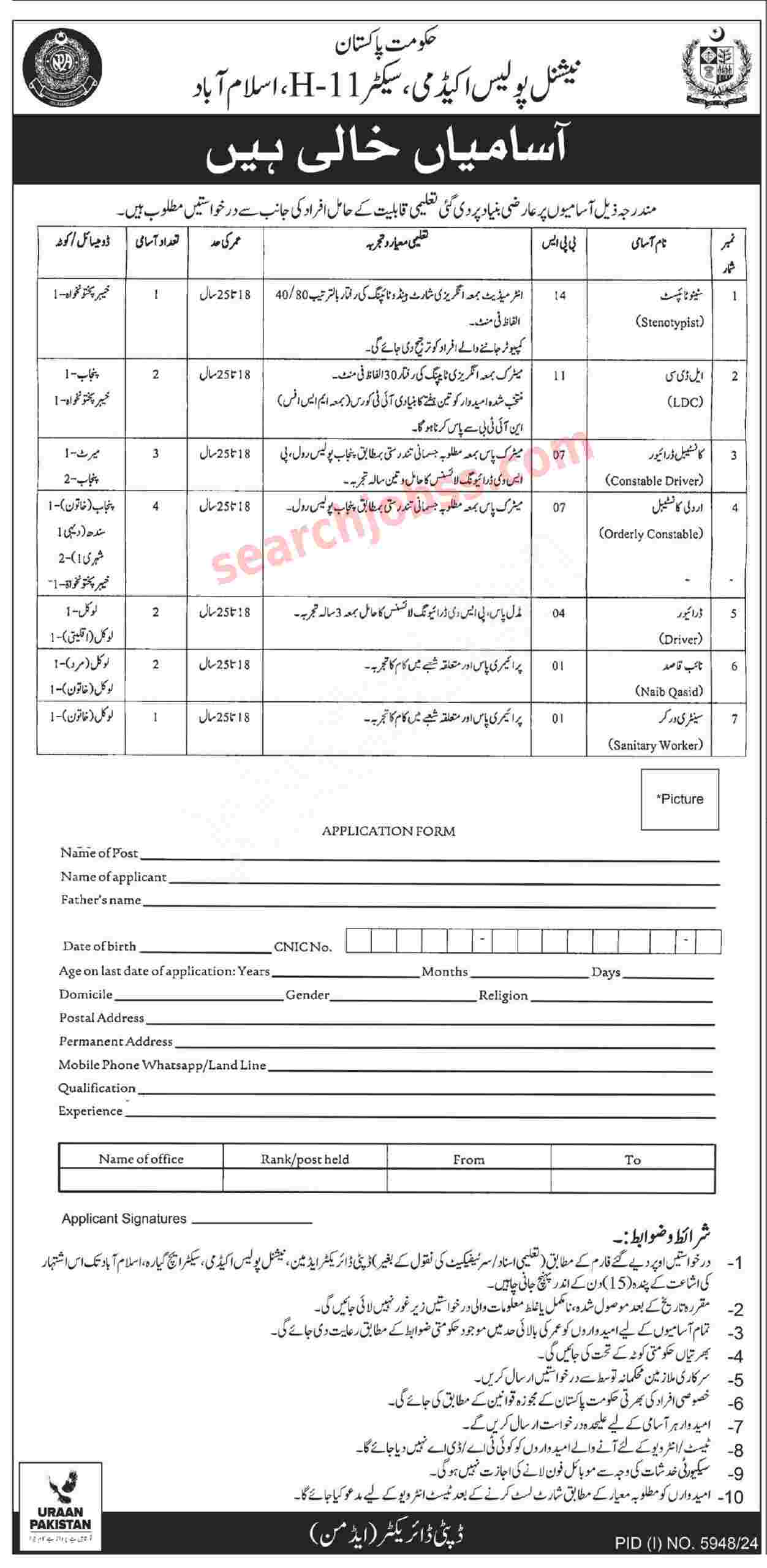 National Police Academy Jobs in Islamabad March 2025
