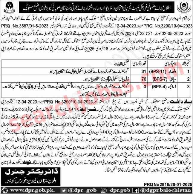 Balochistan Levies Force Jobs January 2025