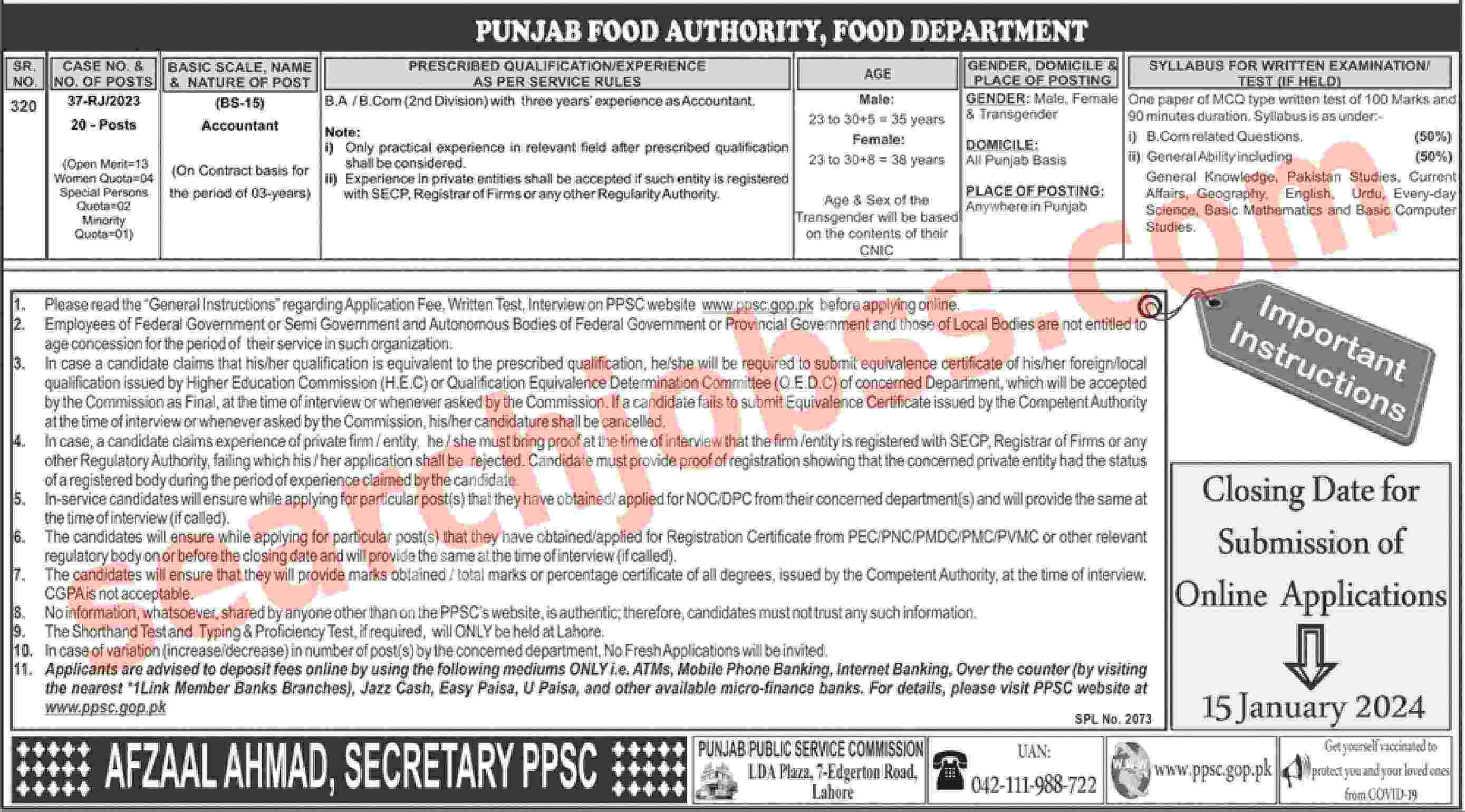 Punjab Food Authority Jobs 2024 Advertisement