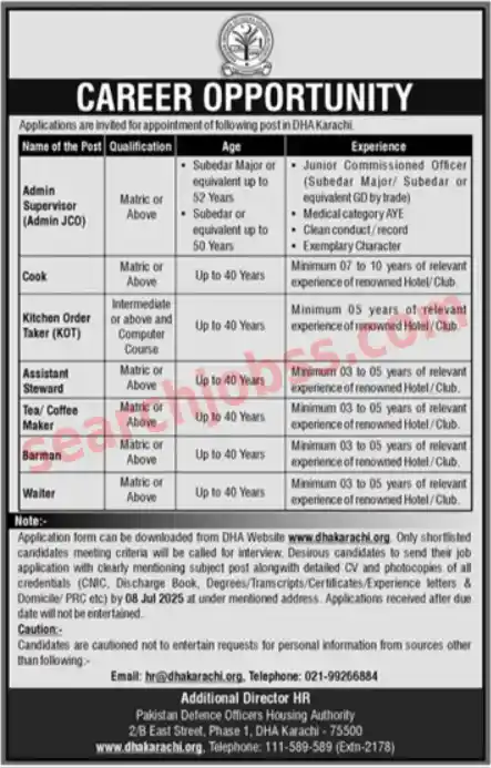 DHA Defence Housing Authority Jobs July 2025