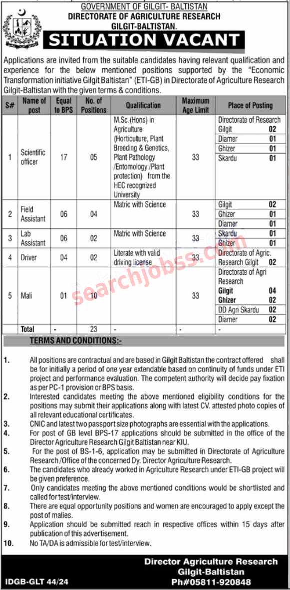 Department of Agriculture Research Jobs 2024 Advertisement