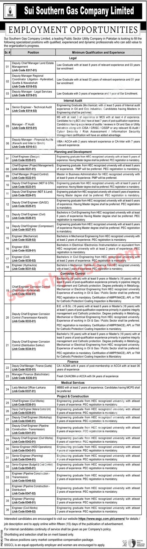 SSGC Jobs in Karachi July 2024 - Sui Southern Gas Company Limited Jobs