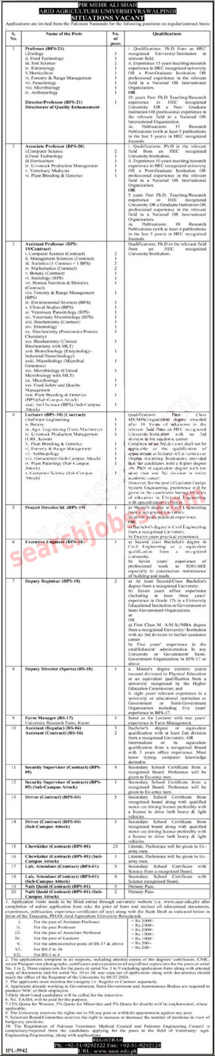 Latest PMAS Arid Agriculture University Jobs 2024 Advertisement