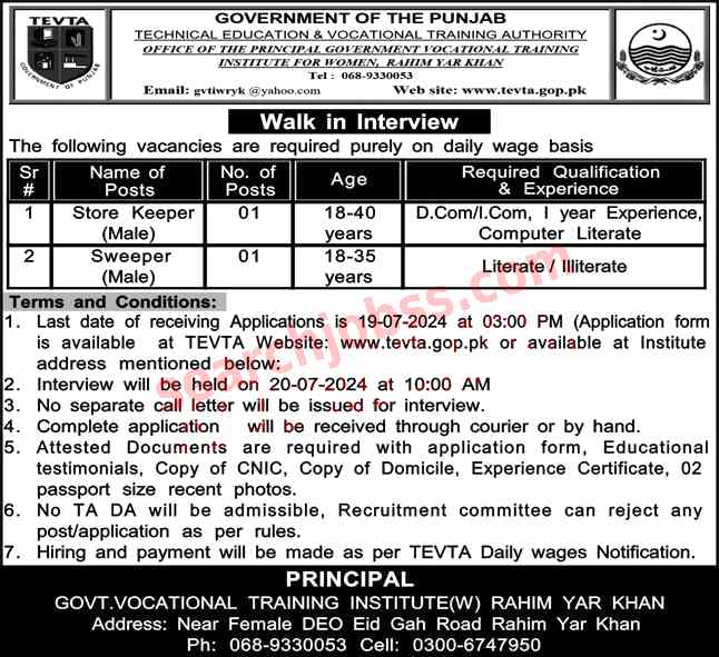 Latest TEVTA Jobs in Punjab July 2024 Advertisement