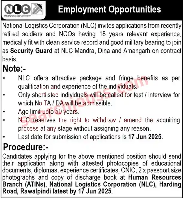 NLC National Logistics Cell June Jobs 2025