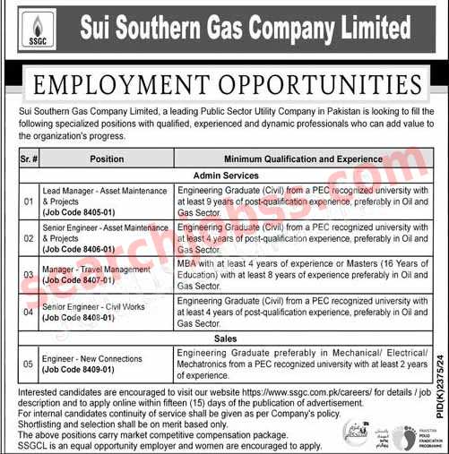 Sui Southern Gass Company Jobs February 2025