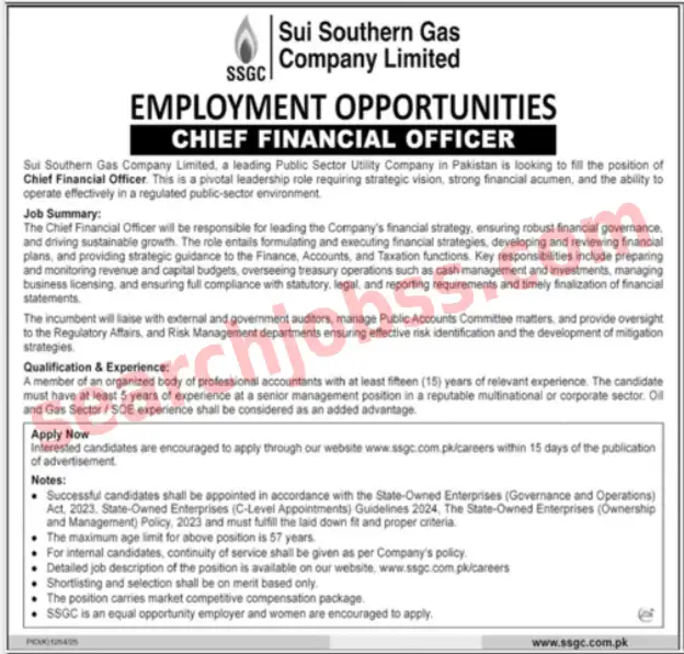 Sui Southern Gas Company Limited SSGC Jobs October 2025