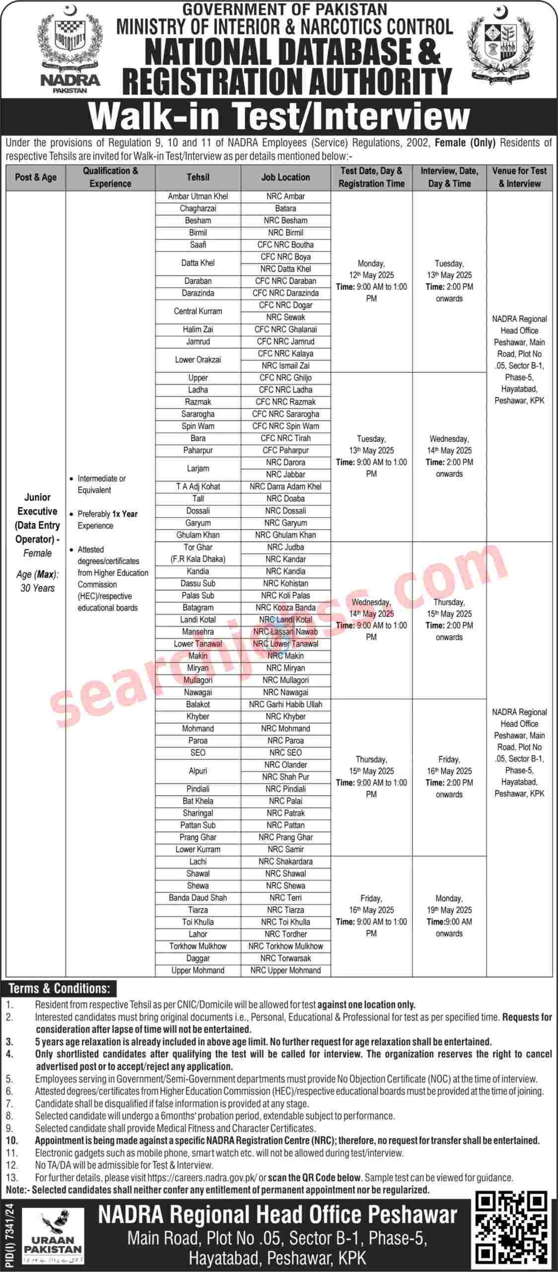 Jobs in NADRA Peshawar Region April 2025